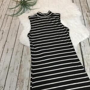 RUE21 Black white striped dress mock neck size Medium sleeveless